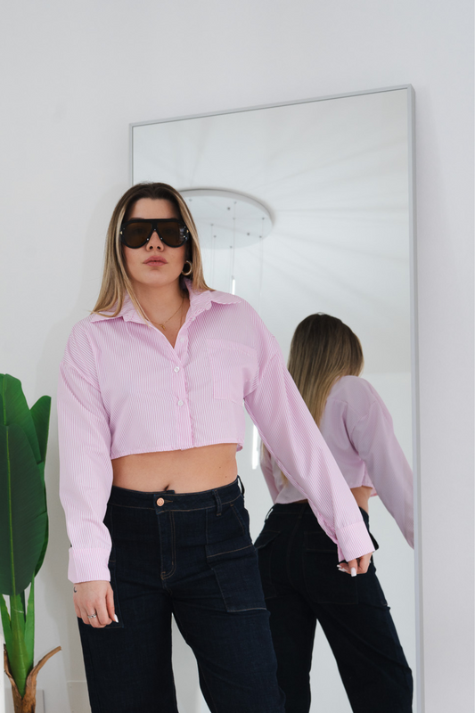Camicia Crop Righe Rosa