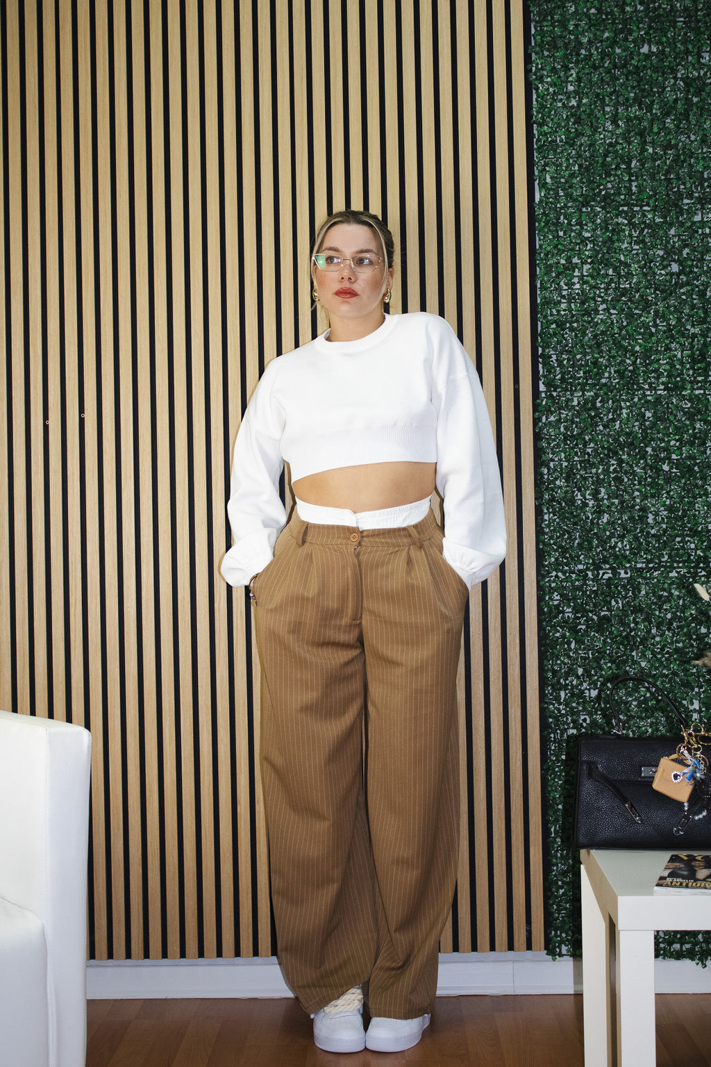 Pantalone Dalila gessato cammello