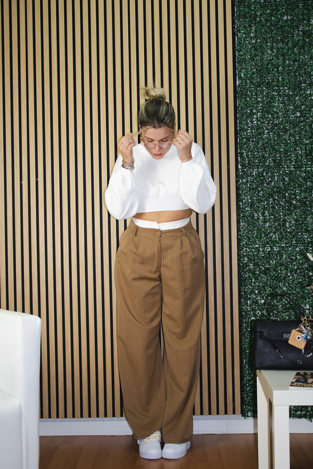 Pantalone Dalila gessato cammello