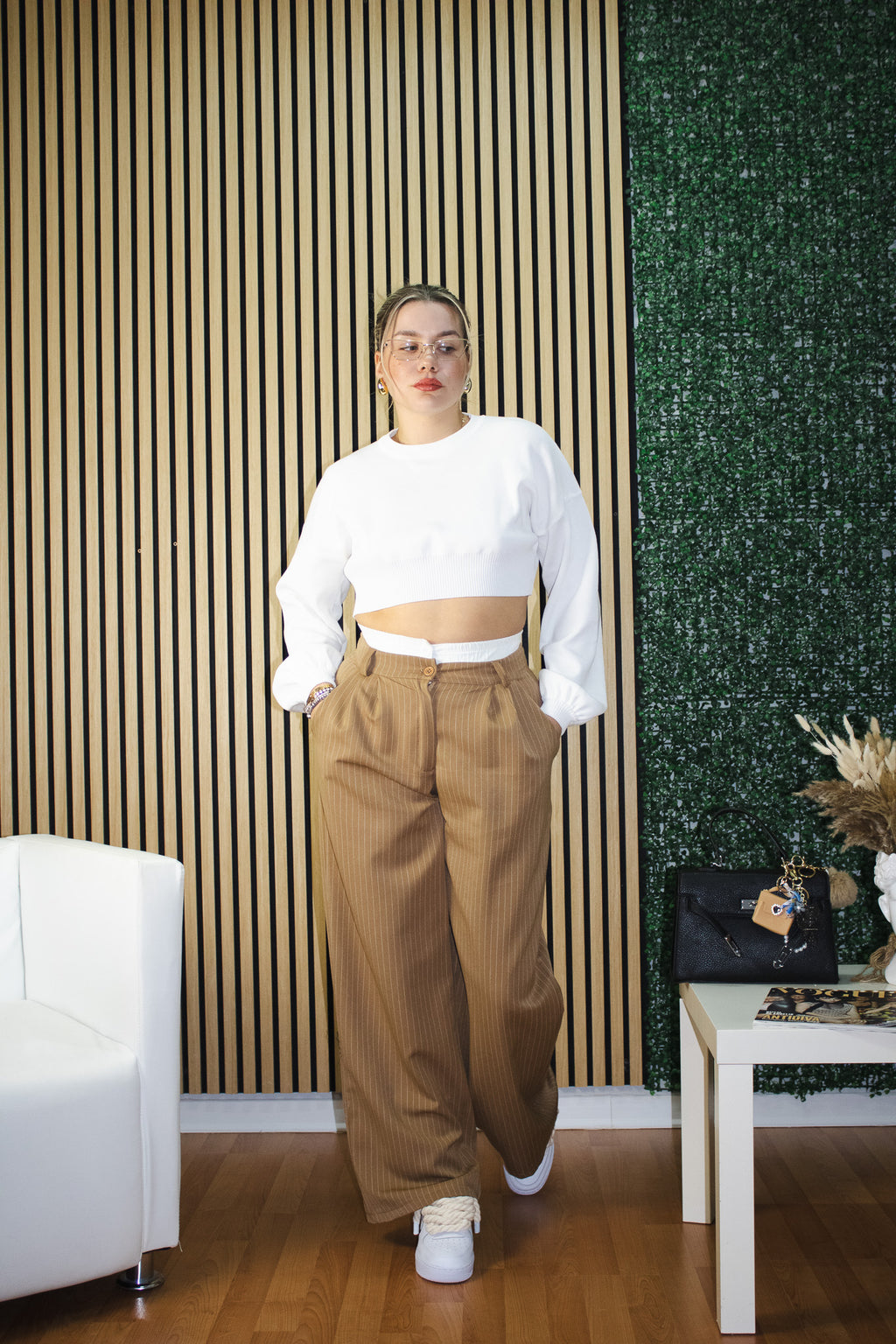 Pantalone Dalila gessato cammello